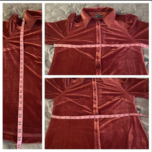 Modcloth Here For the Drama Button Up Corduroy Velvet Top Balloon Sleeve Wine S - Picture 12 of 12